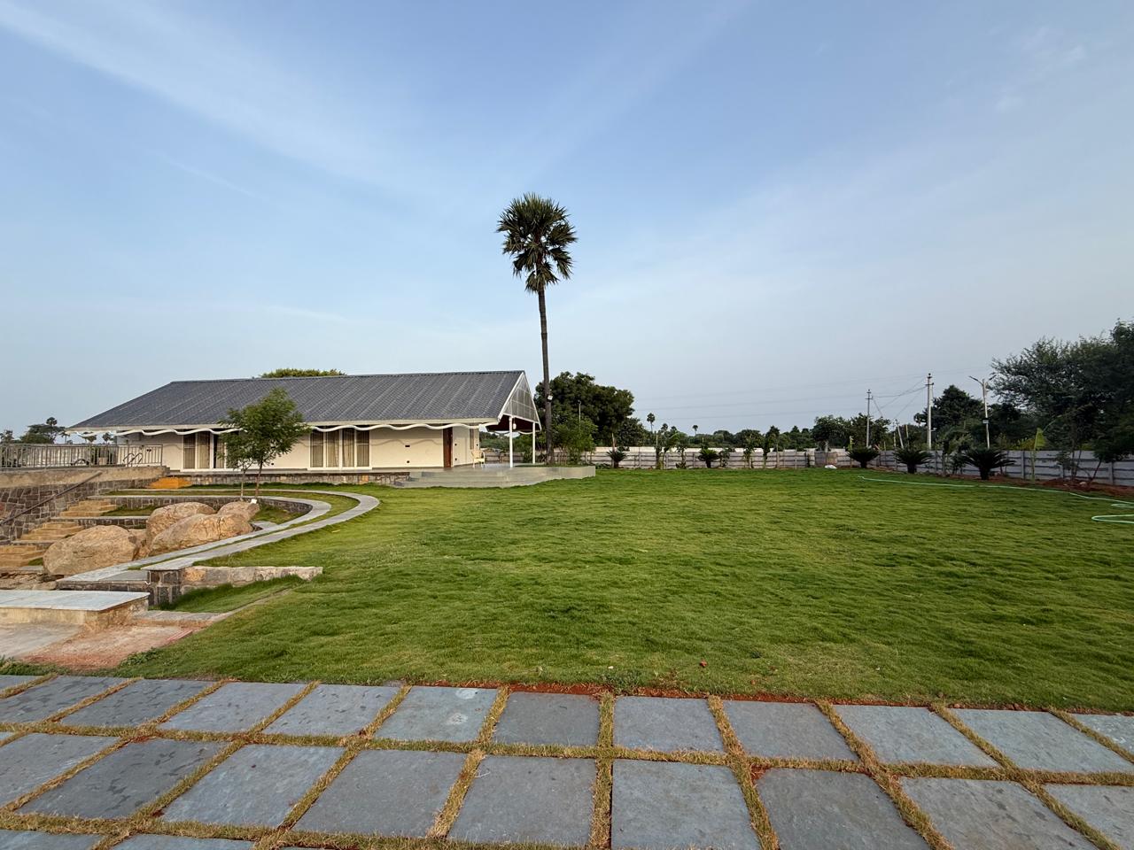 Underground courtyard viewed from the paved terrace