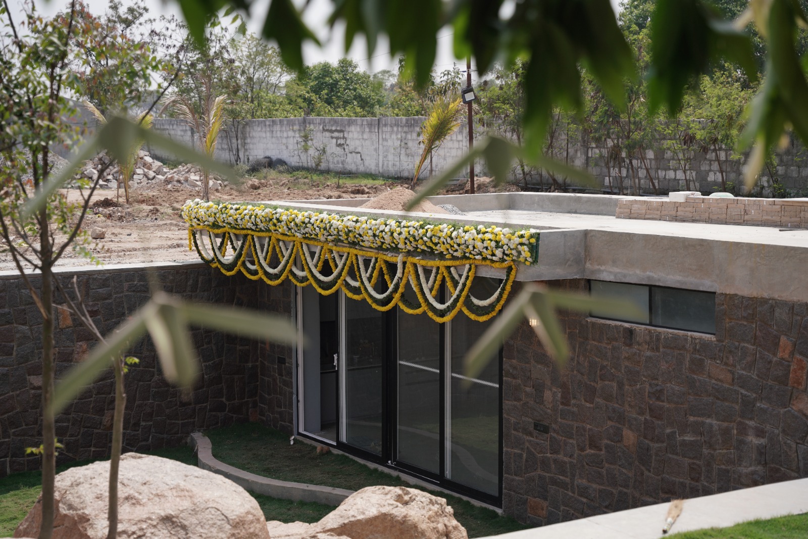 Stone-walled courtyard entrance